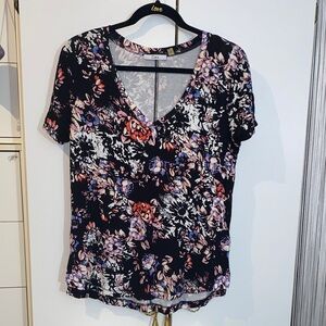 Dex Black and Pink Floral Short Sleeve Top